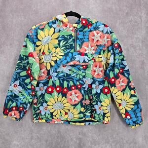 Gymboree Blue‎ Floral Pullover Windbreaker Hood Coat Jacket Half Zip Girls XL 14